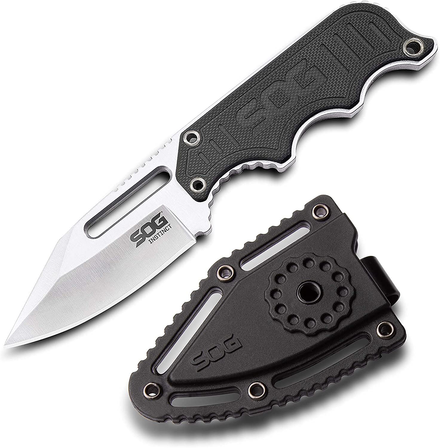 Version 1.0.0 SOG Small Fixed Blade Knife - Instinct Boot Knife, EDC Knife, Neck Knife, 2.3 Inch Full Tang Blade w/ Knife Sheath and Clip, 4in. x 1in. x 8.5in. (NB1012-CP) , Black - Image 1