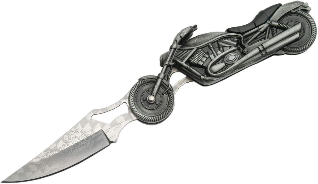 Version 1.0.0 SZCO Supplies 4.75” Motorcycle Handle with LED Headlight Flashlight Gift Folding Knife - Image 1