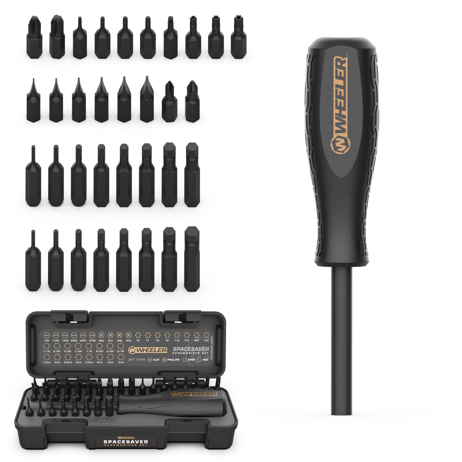 Version 1.0.0 Wheeler Space Saver Screwdriver Set with Magnetic Screwdriver Handle, Bit Assortment and Storage Case for Maintenance - Image 1