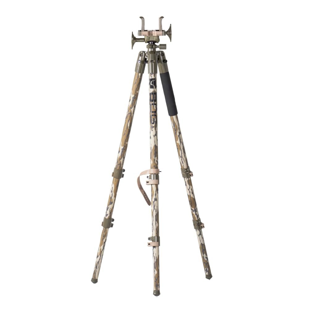 Version 1.0.0 BOG DeathGrip Mossy Oak Bottomland Camo Tripod with Durable Aluminum Frame, Lightweight, Stable Design, Bubble Level, Adjustable Legs, and Hands-Free Operation for Hunting, Shooting, and Outdoors - Image 1