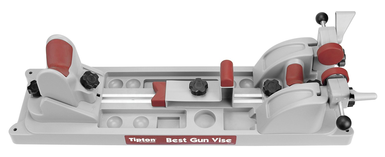 Version 1.0.0 Tipton Best Gun Vise with Secure Adjustable Cradle, Storage Compartments for Cleaning, Gunsmithing and Firearm Maintenance, Red/Grey - Image 1