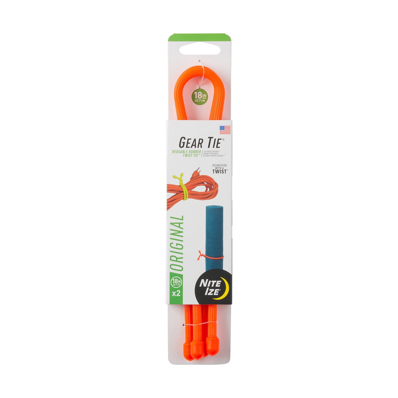 Version 1.0.0 Nite IZE GT18-31-2R3 Original Gear, Reusable Rubber, 18 Inch, 2-Pack, Bright Orange, Made in The USA Twist Tie, 2 Count (Pack of 1) - Image 1