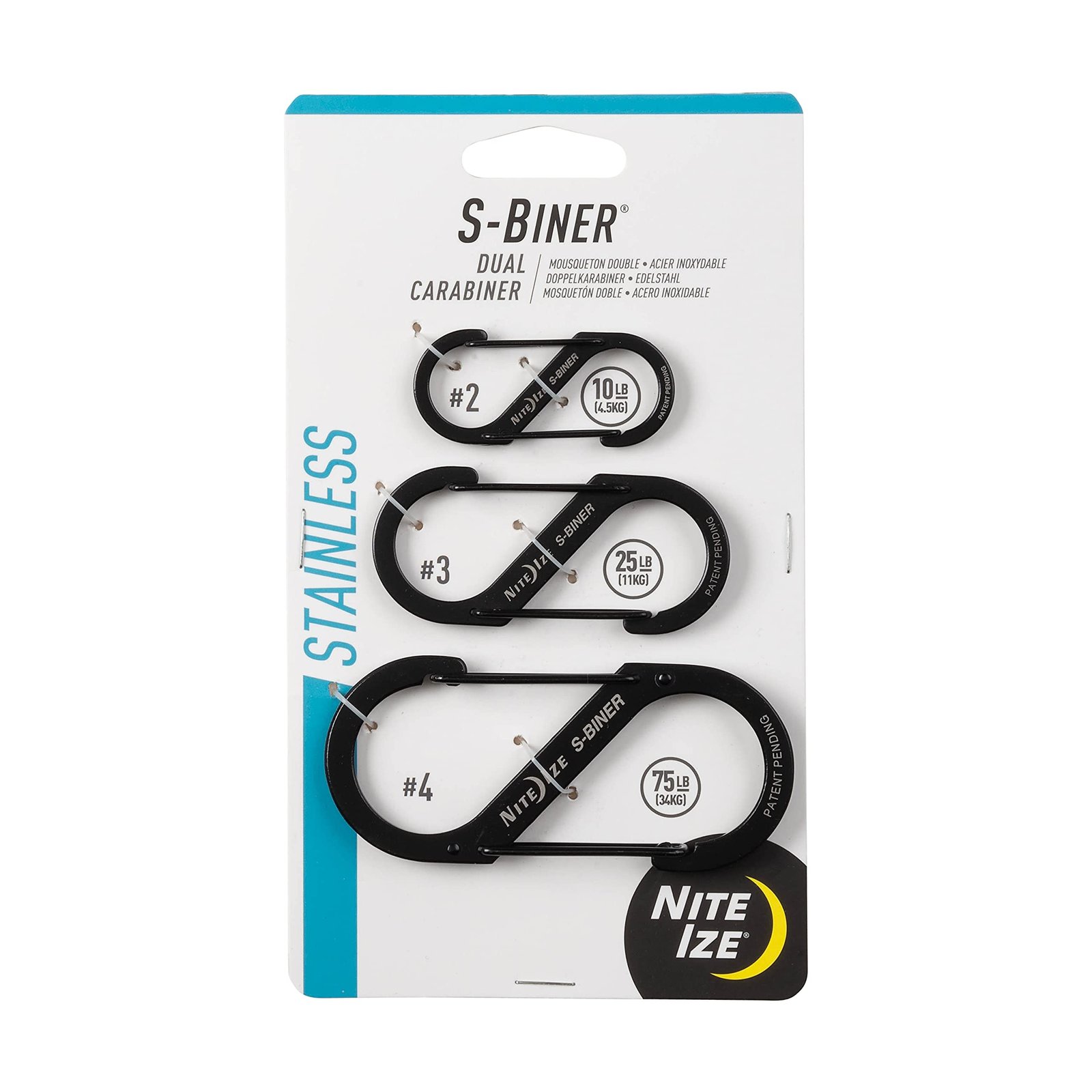Version 1.0.0 Nite Ize S-Biner Dual Carabiners, Stainless-Steel, unisex-adult, Black, Assorted 3-Pack, Sizes 2, 3, 4 - Image 1