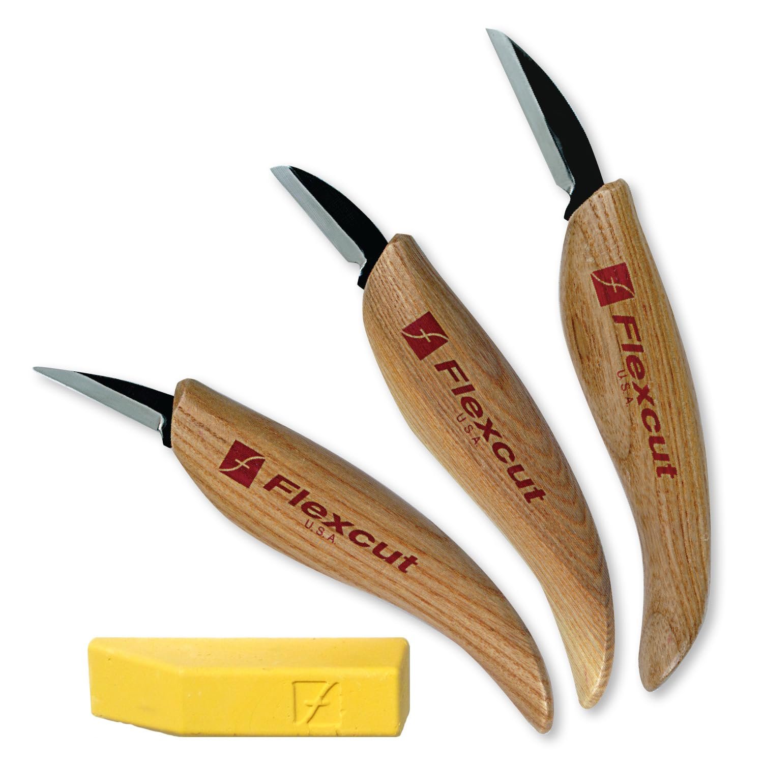 Version 1.0.0 Flexcut Wood Carving Knives | Starter Set of 3 Woodcarving Knives | 1095 High Carbon Steel Blades | Ergonomic Ash Wood Handles for Beginners and Hobbyists | KN500 | Made in the U.S.A - Image 1