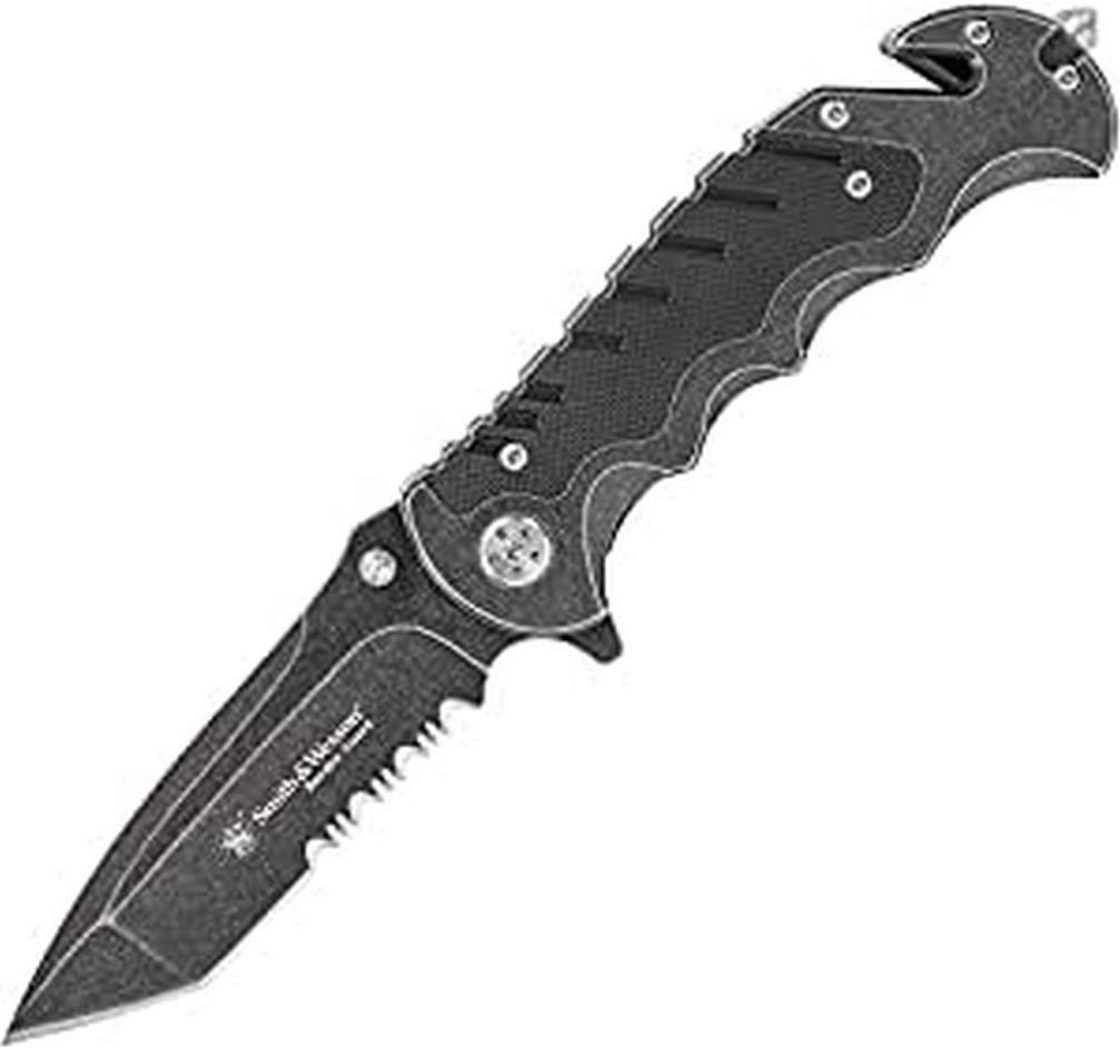 Version 1.0.0 Smith & Wesson Border Guard SWBG10S 8.3in High Carbon S.S. Folding Knife with 3.5in Serrated Tanto Blade and Aluminum Handle for Outdoor, Tactical, Survival and EDC ,Black - Image 1