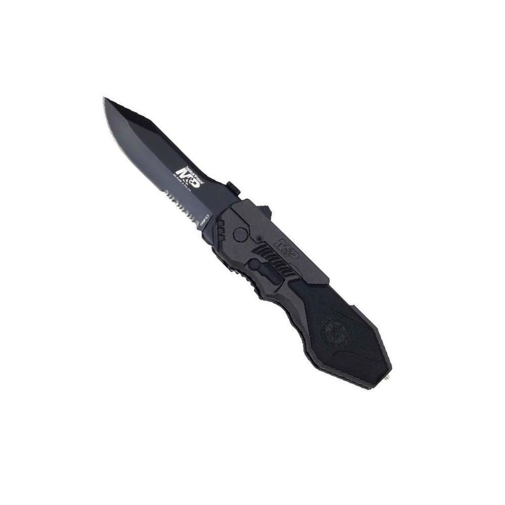 Version 1.0.0 Smith & Wesson SWMP4LS 8.6in S.S. Assisted Folding Knife with 3.6in Serrated Clip Point Blade and Aluminum Handle for Outdoor Tactical Survival and EDC , Black - Image 1