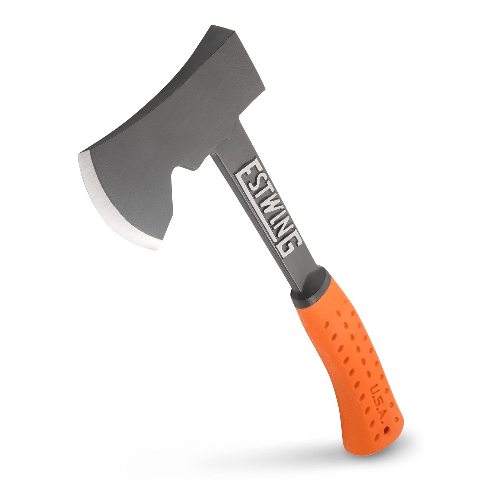 Version 1.0.0 ESTWING Camper's Axe - 14" USA Made Black Hatchet with Tent Stake Puller & Hi-Vis Orange Shock Reduction Grip - EO-25A - Image 1